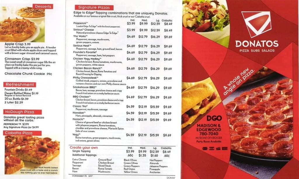 Donatos Menu With Prices Updated