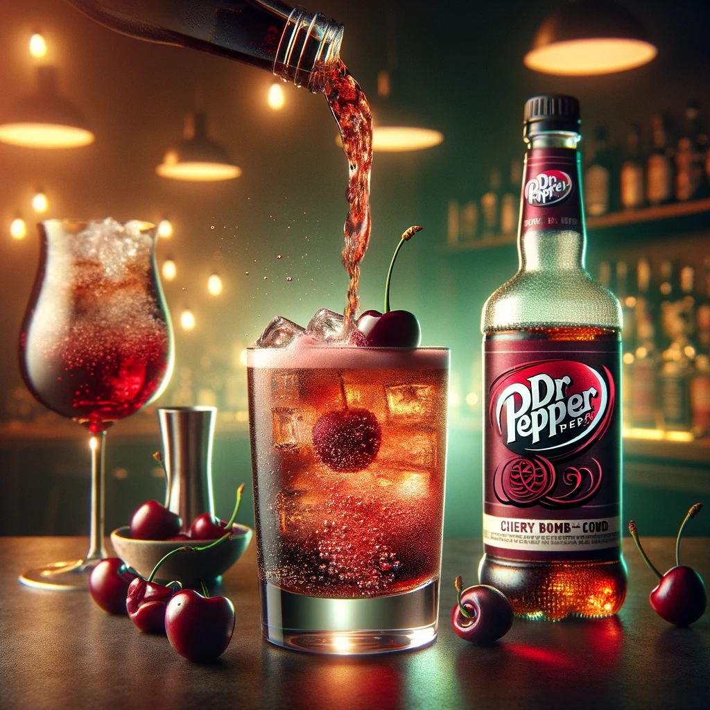 preparation of Dr. Pepper Cherry Bomb Cocktail